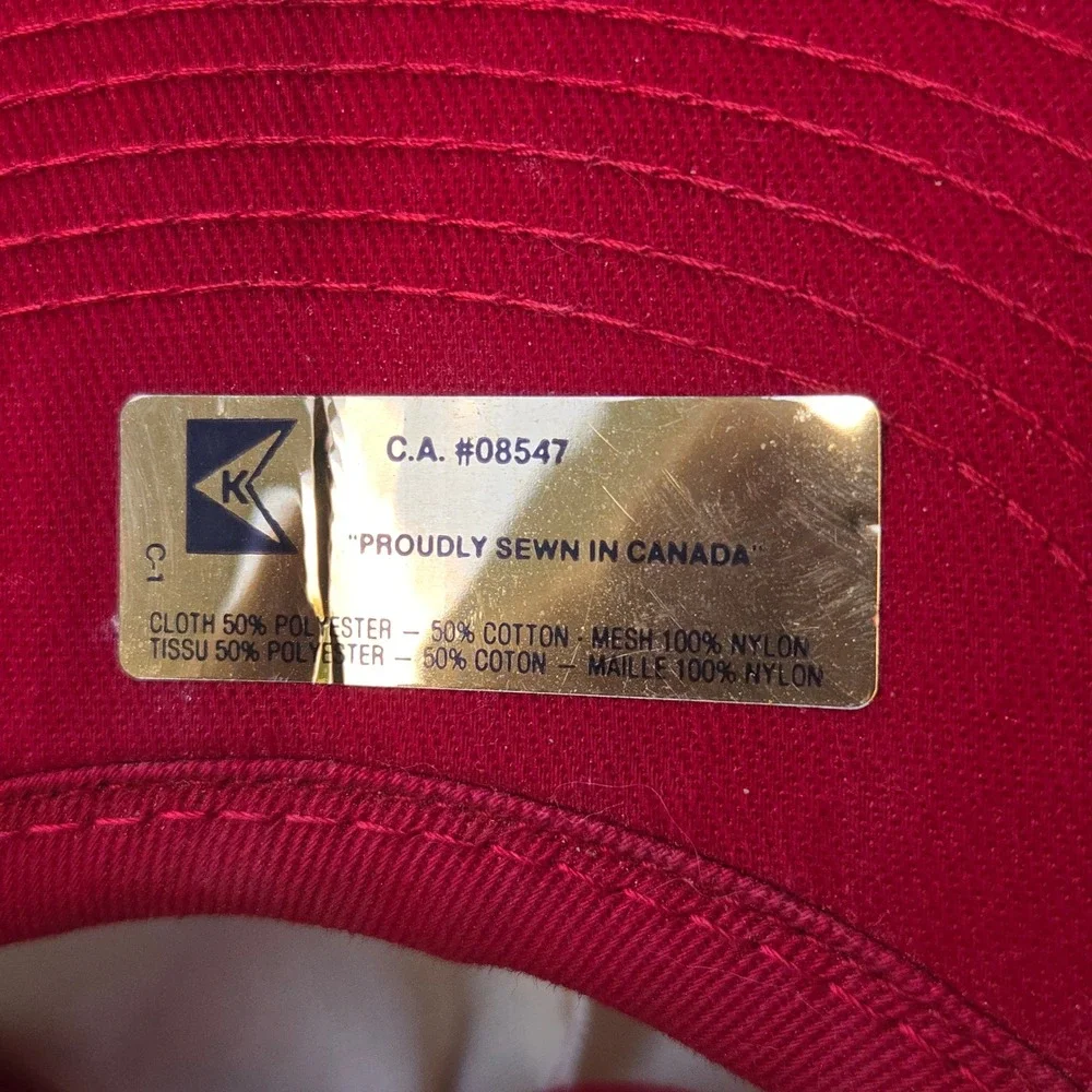 VTG Maple Leaf Fishery Products ‎ K-Brand Trucker Hat Red White Sewn In Canada